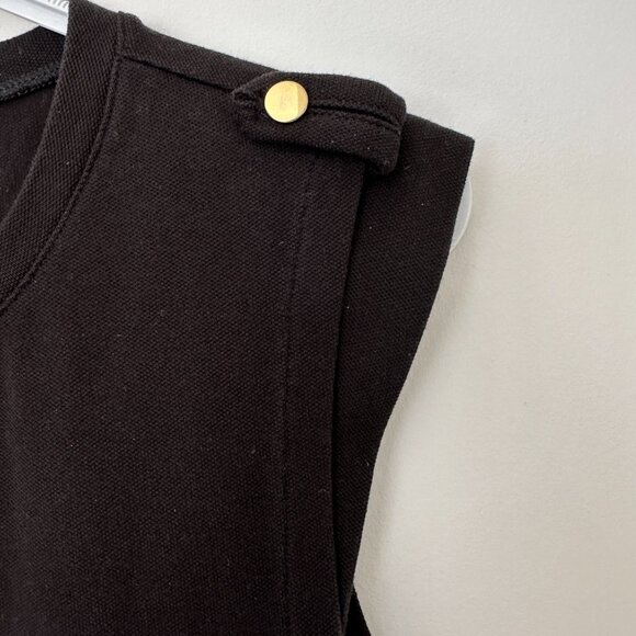 Lacoste Little Black Sleeveless Dress Women 38 Small - Gold Buttons - Picture 3 of 6